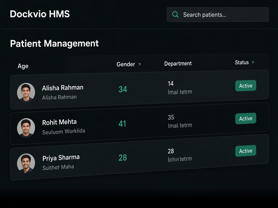 Dockvio HMS patient management dashboard