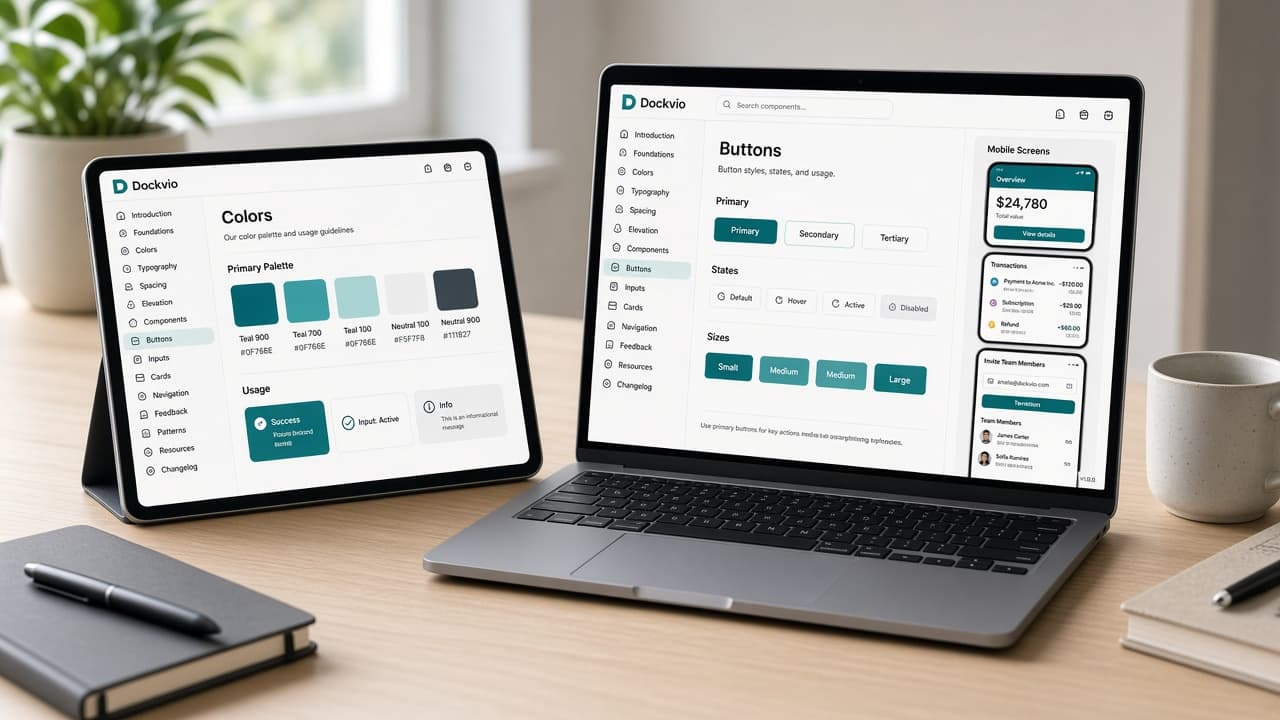 Product UI design system on laptop and tablet