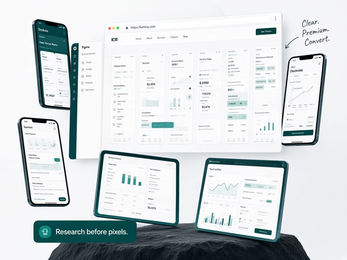UI/UX design boards and product screens Dockvio ships for clients
